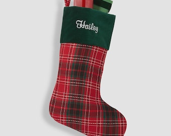 Holiday Plaid Personalized Stockings, Custom Stockings, Personalized Holiday Stocking, Embroidered Stocking, Christmas Decor, Gifts for Xmas