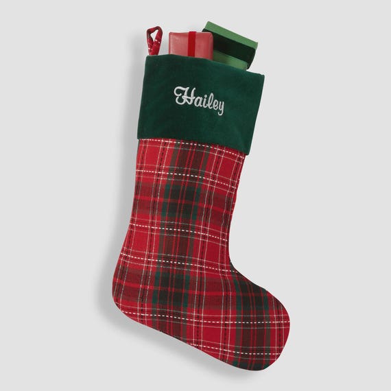 Holiday Plaid Personalized Stockings, Custom Stockings, Personalized Holiday Stocking, Embroidered Stocking, Christmas Decor, Gifts for Xmas