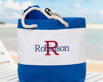 Personalized Blue Beach Bag, Custom Beach Bag, Bridesmaid Beach Bag, Embroidered Tote Bag, Monogrammed Beach Bag, Personalized Gift for Her
