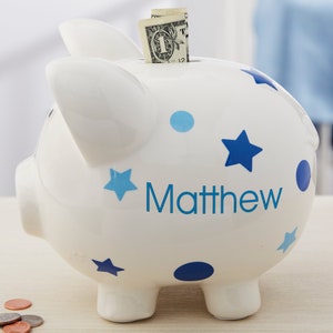 Baby Boy Blue Polka Dot Personalized Piggy Bank, Custom Piggy Bank, Gifts for Kids, Birthday Gifts, Kids Gifts, Baby Shower Gift