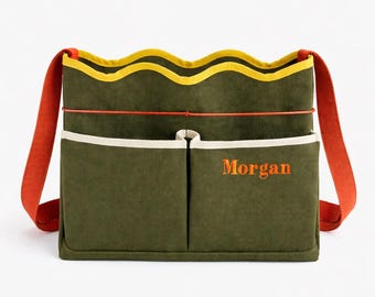 Personalized Garden Tool Tote Bag – Custom Name Canvas Gardening Bag – Scallop Utility Tote Gift for Gardener