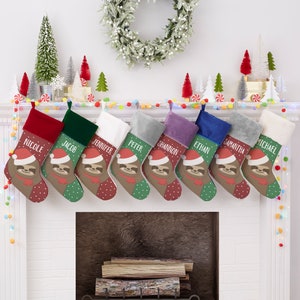 Holly Jolly Characters Personalized Sloth Christmas Stockings, Stockings for Christmas, Personalized Christmas Stockings, Custom Stockings