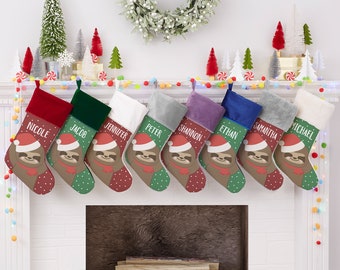 Holly Jolly Characters Personalized Sloth Christmas Stockings, Stockings for Christmas, Personalized Christmas Stockings, Custom Stockings