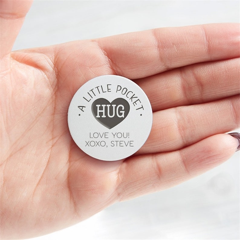 Pocket Hug Personalized Metal Pocket Token, Valentine's Day Gift, Anxiety Gift, Brave Token, First Day of School, Back to School Gift image 3