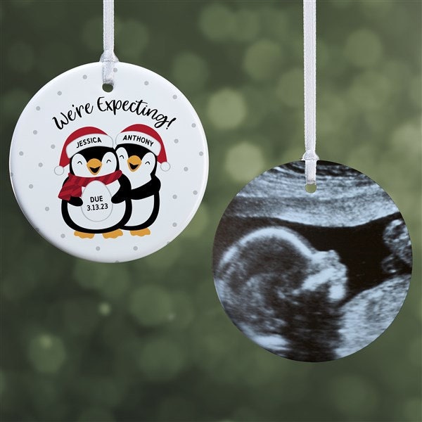 We're Expecting Penguin Personalized Ornament, Custom Parents Ornament, Christmas Ornaments for Family, Custom Baby Announcement