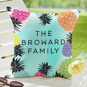 Pineapple Party Personalized 16&quot; Outdoor Throw Pillow, Personalized Home Decor, Outdoor Home Decor, Outdoor Furniture