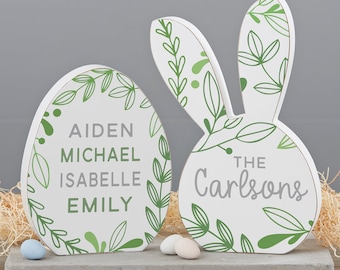 Greenery Personalized Wooden Easter Egg & Bunny Shelf Decorations, Personalized Easter Gift, Easter Home Decor