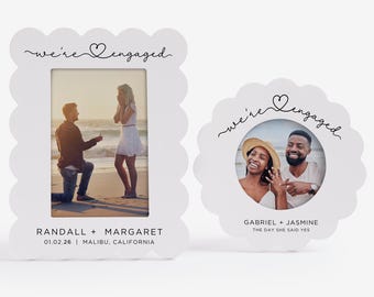 Personalized Engagement Picture Frame – Custom Newly Engaged Photo Frame – Scallop Edge Proposal Gift for Couple
