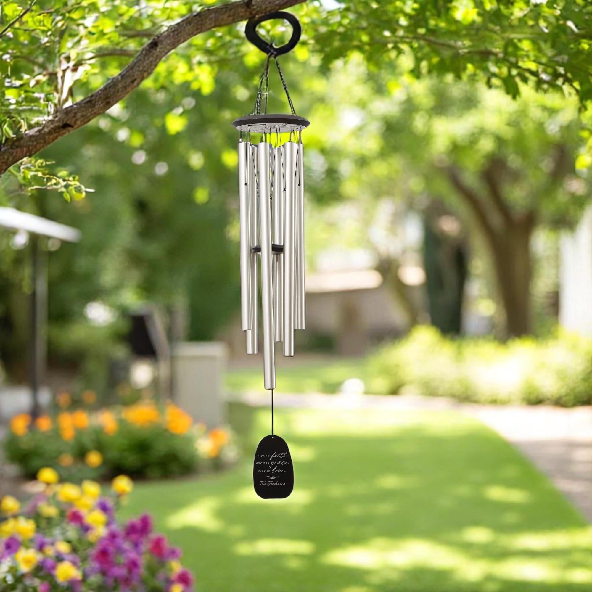 Personalized Amazing Grace Wind Chimes With Faith Verse & Feather