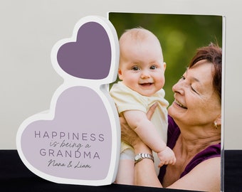 Happiness is Being a Grandparent Personalized Wooden Hearts Photo Frame, Gifts for Grandmothers, Grandmas Custom Frame, Mothers Day Gift