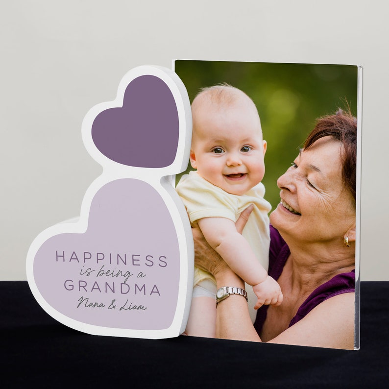 Happiness is Being a Grandparent Personalized Wooden Hearts Photo Frame, Gifts for Grandmothers, Grandmas Custom Frame, Mothers Day Gift image 1
