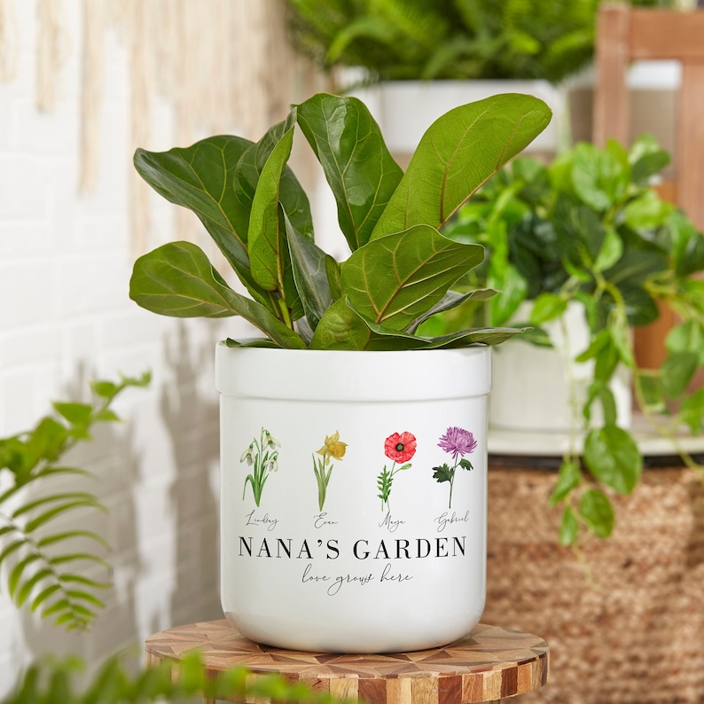 Birth Month Flower Personalized Outdoor Flower Pot, Personalized Gift for Her, Mother's Day Gift, Gift for Grandma, Flower Pot, Potter Plant image 3