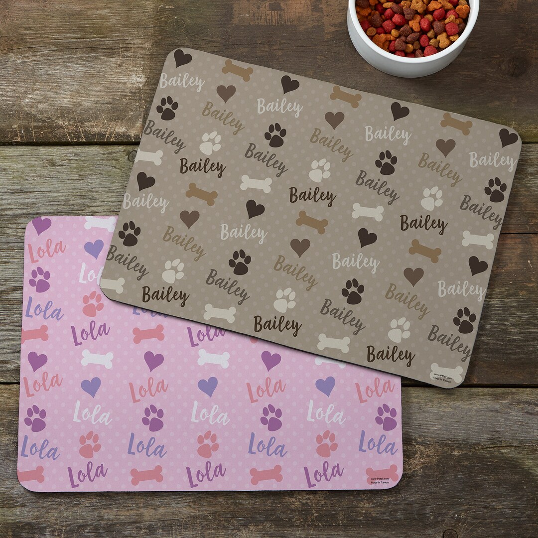 Playful Puppy Personalized Pet Food Mat, Personalized Dog Mat, Custom