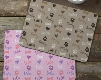 Playful Puppy Personalized Pet Food Mat, Personalized Dog Mat, Custom Printed Mat for Pet, Pet Accessories, Dog Mom Gift