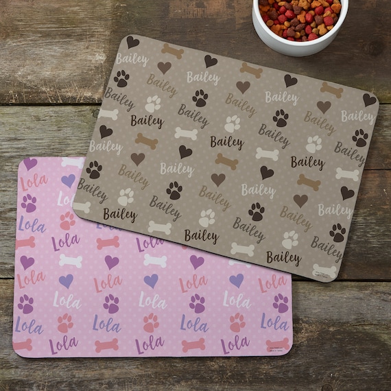 Playful Puppy Personalized Pet Food Mat, Personalized Dog Mat, Custom Printed Mat for Pet, Pet Accessories, Dog Mom Gift