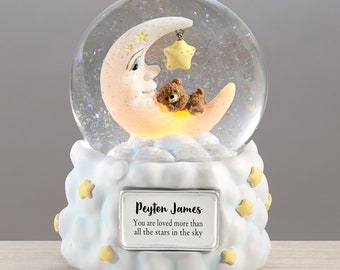 Moon and Stars Personalized Snow Globe, Gifts for Kids, Custom Nursery Decor, Personalized New Baby Gift, Custom Snow Globe, Water Globe