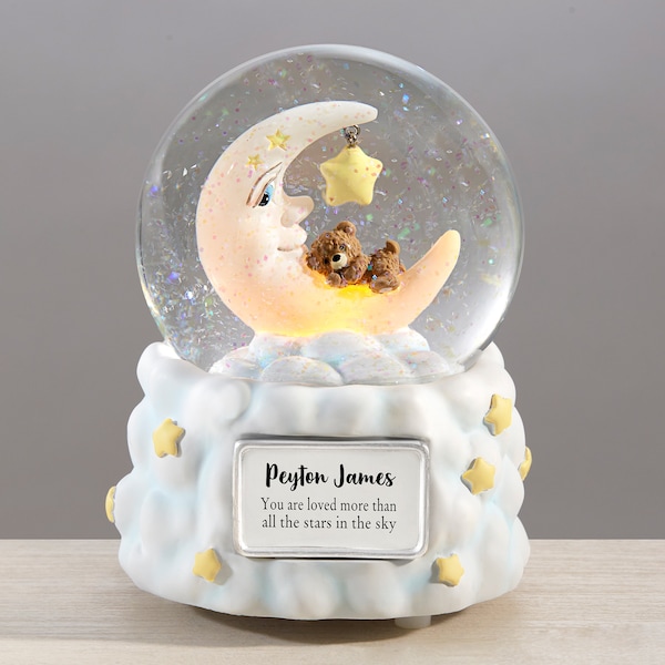 Moon and Stars Personalized Snow Globe, Gifts for Kids, Custom Nursery Decor, Personalized New Baby Gift, Custom Snow Globe, Water Globe