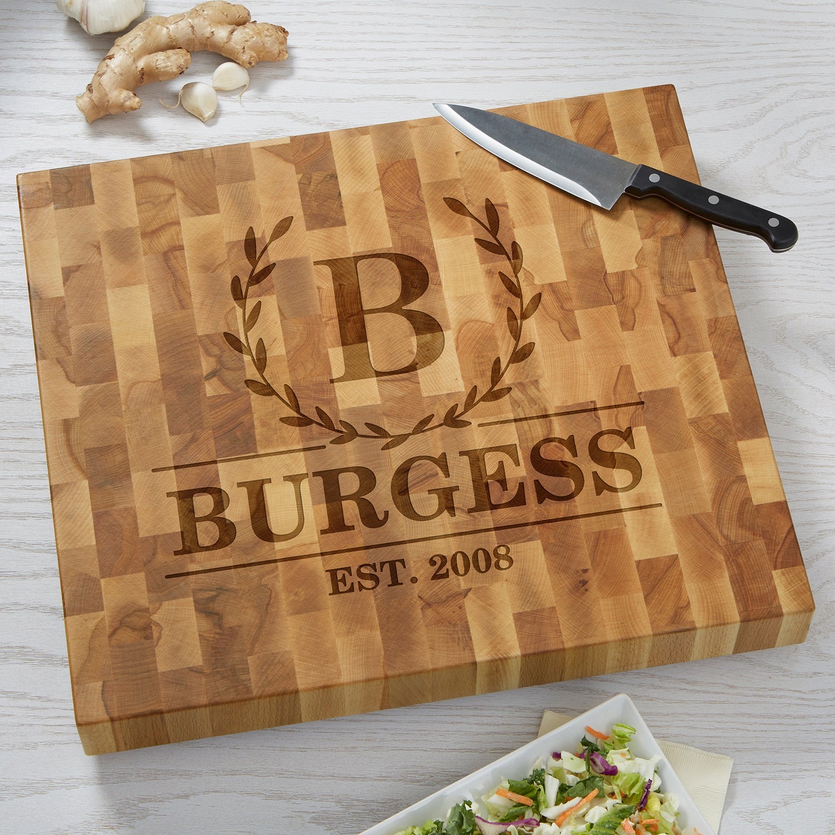 Laurel Wreath Personalized Butcher Block Cutting Board - Etsy