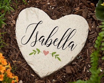 Let Love Grow Personalized Heart Small Garden Stone, Gift for Her, Garden Stone, Outdoor Decor, Garden Decor, Custom Garden Stone