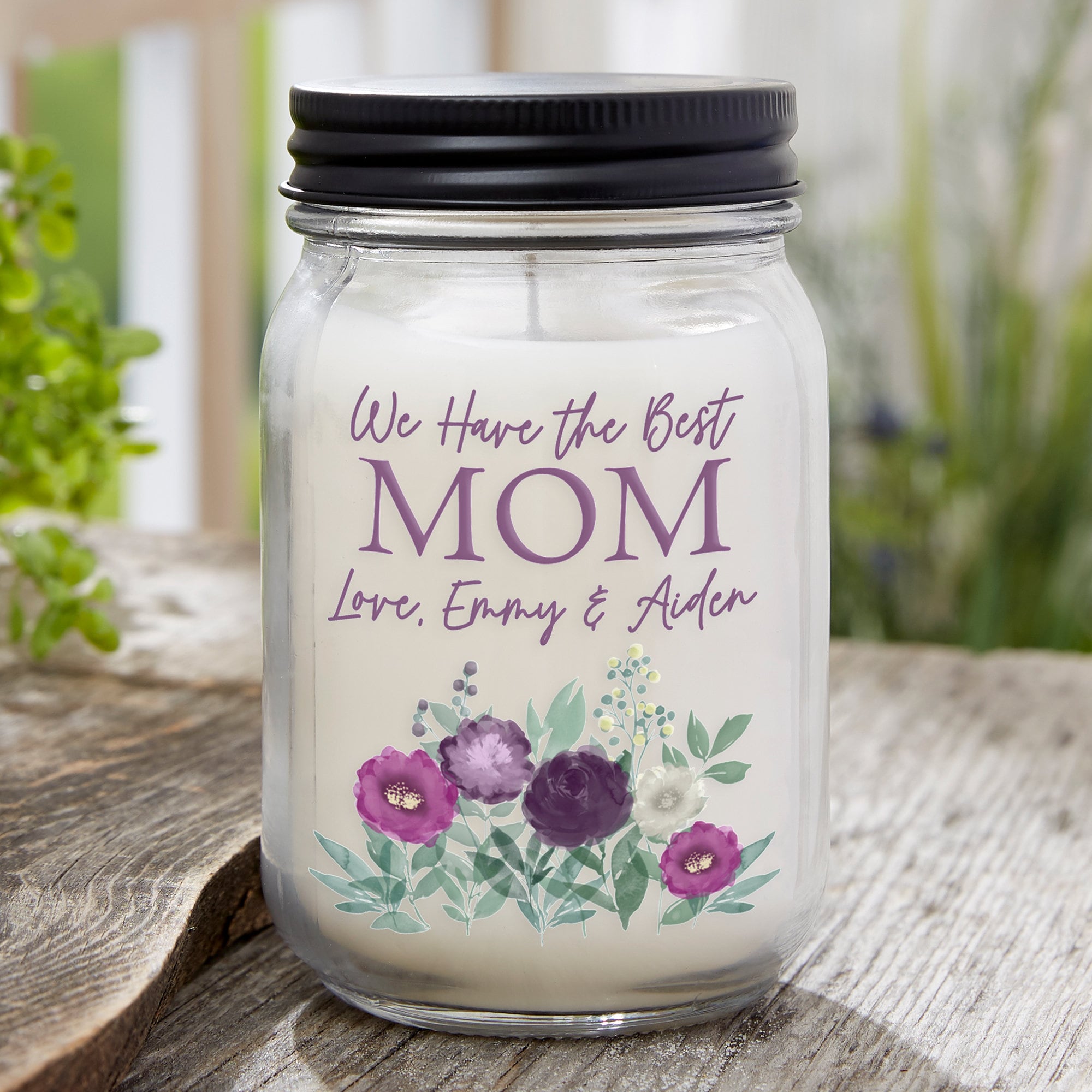 Floral Love For Mom Personalized Farmhouse Candle Jar
