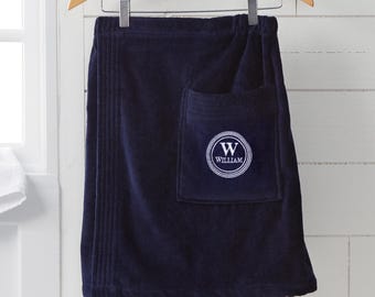 Gentleman's Seal Embroidered Men's Navy Velour Towel Wrap, Gifts for Him, Men's Gifts, Husband Gifts, Boyfriend Gifts