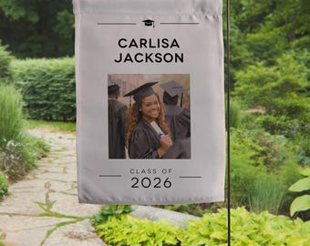 Personalized Photo Graduation Garden Flag – Custom Class Year Yard Flag – Modern Graduation Decor for High School or College Grad