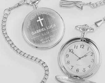 First Communion Engraved Silver Pocket Watch, Personalized Communion Gifts, Gifts for Communion