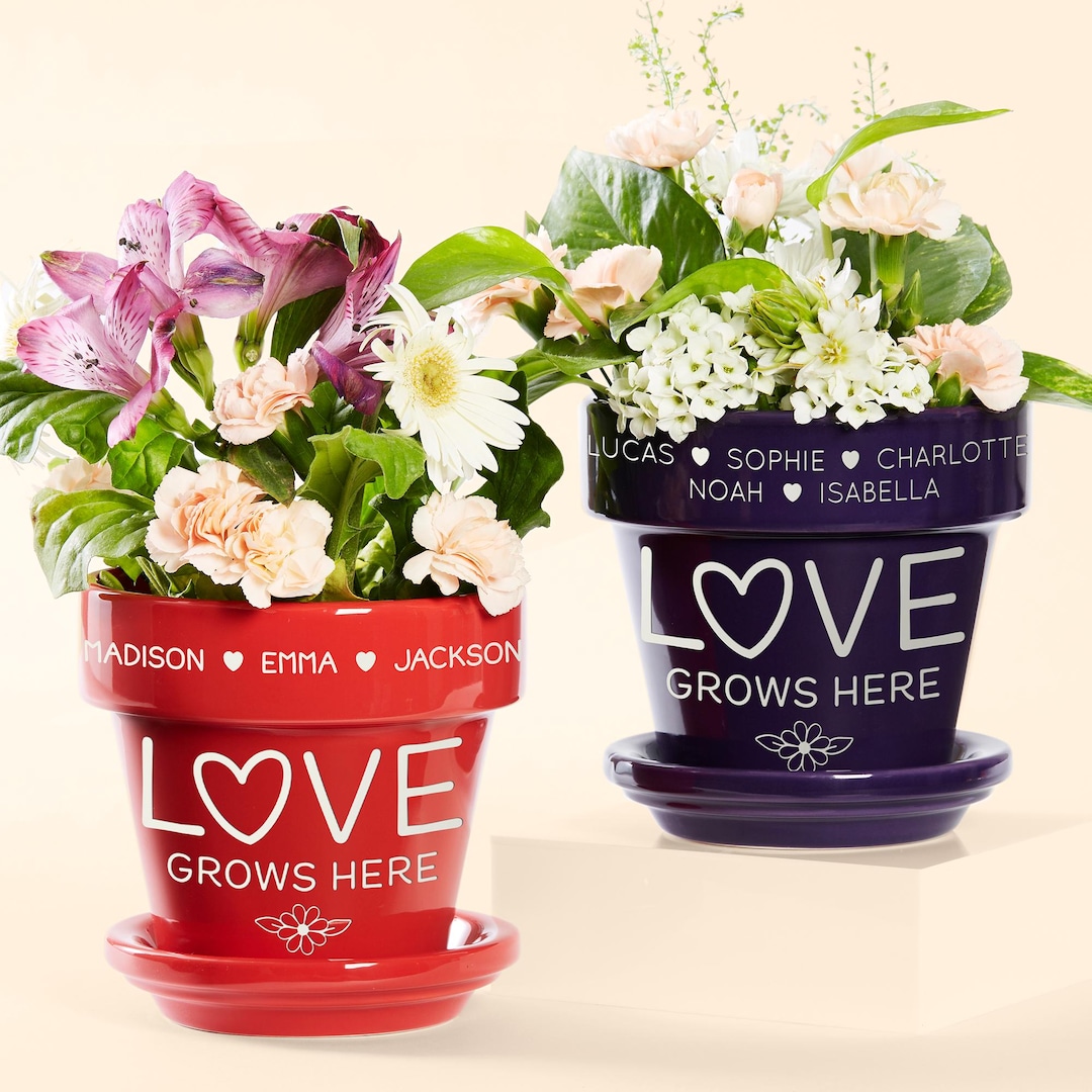 Blooming Love Personalized Flower Pot, Mother's Day Gifts, Couple's ...