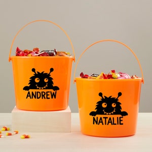 Monster Personalized Halloween Light Up Treat Bucket, Trick or Treat Bucket, Candy Bucket, Trick or Treating, Custom Kids Halloween Bucket