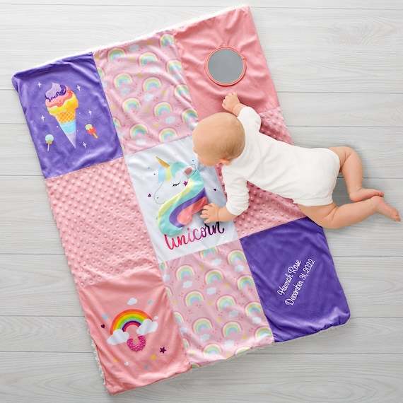 Playful Unicorn Personalized Baby Activity Mat Monogrammed Blanket Activity Blanket Baby Gifts Etsy Canada