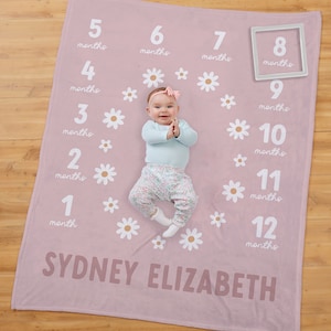 Retro Daisy Personalized Baby Milestone Blanket, Baby Blanket, Newborn, Premi, New Parents, Gift, Baby Gift, 1st Baby, For Her, For Him, New