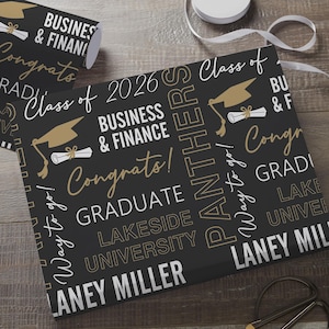 All About The Grad Personalized Wrapping Paper, Custom Wrapping Paper, Gifts for Grad, Custom Gift Wrap, Graduation Gift Wrap, Paper image 1