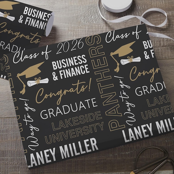 All About The Grad Personalized Wrapping Paper, Custom Wrapping Paper, Gifts for Grad, Custom Gift Wrap, Graduation Gift Wrap, Paper