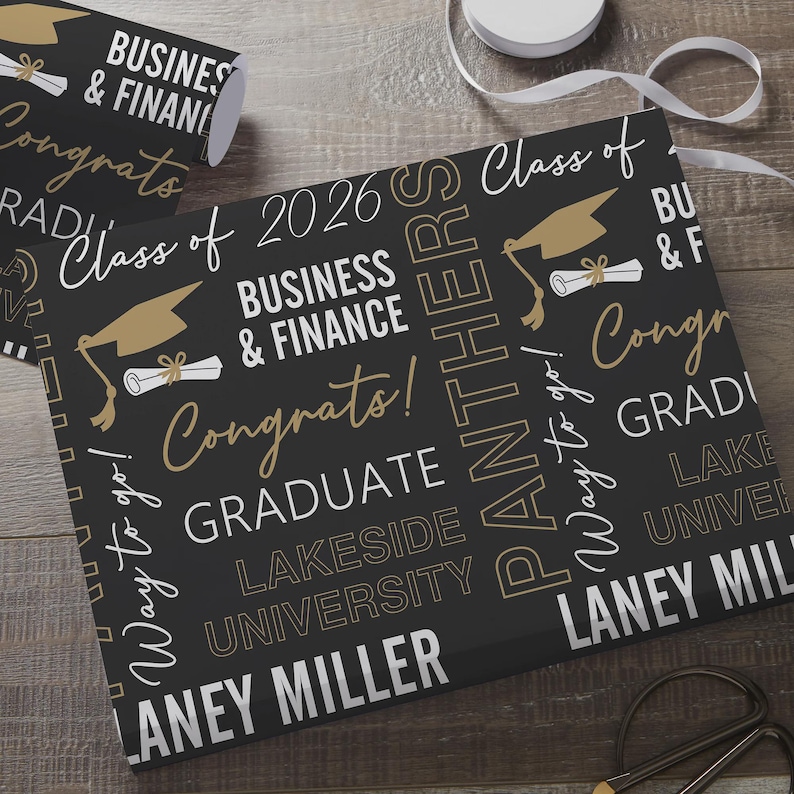 All About The Grad Personalized Wrapping Paper, Custom Wrapping Paper, Gifts for Grad, Custom Gift Wrap, Graduation Gift Wrap, Paper image 1