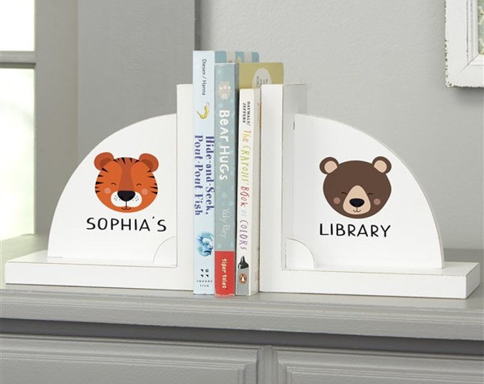 Animal Pals Personalized Bookends, Children's Bookends, Bookends for Kids, Toddler Bookends, Cute Toddler Gifts, Books, Birthday, Holiday
