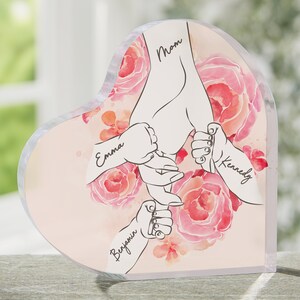 Mother's Loving Hand Custom Heart Keepsake with Names, Personalized Acrylic Gift for Mom or Grandma from Kids