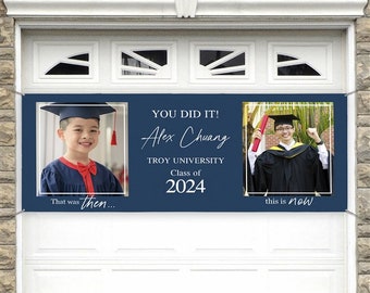 Then & Now Graduate Personalized Photo Banner, Party Supplies, Personalized Graduation Party Supplies, Graduation Gifts