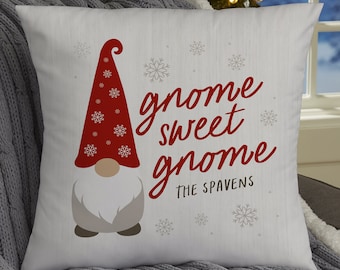 Gnome Family Personalized 18" Velvet Throw Pillow, Personalized Christmas Home Decor, Gnome Characters, Christmas Home Decor, Custom Pillow