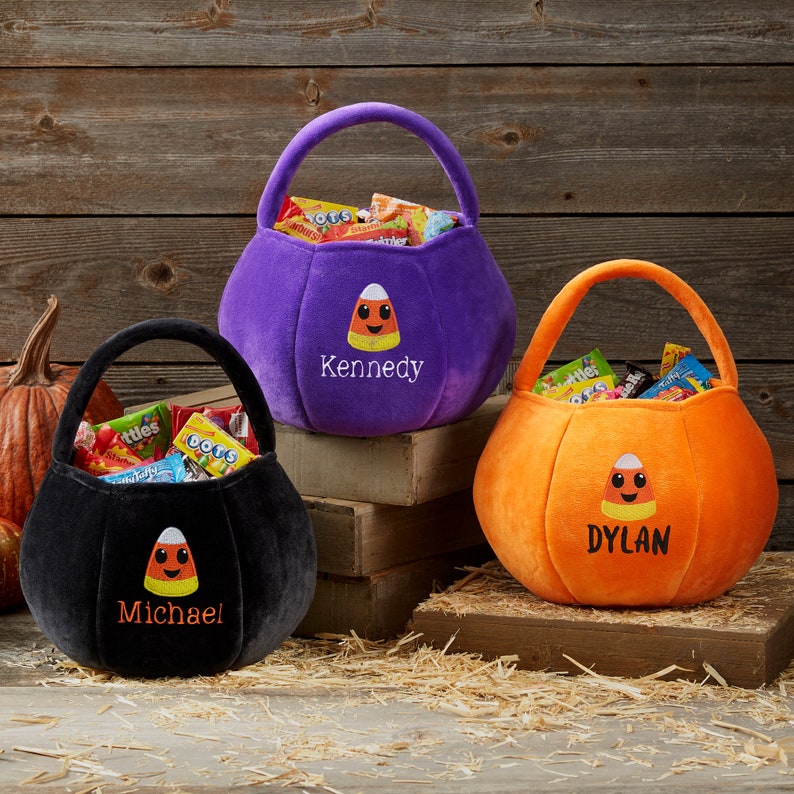Candy Corn Embroidered Orange Plush Halloween Treat Bag, Trick or Treat ...
