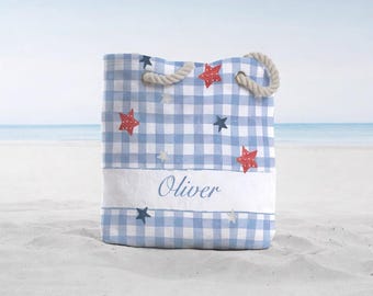 Personalized Patriotic Beach Tote Bag – Custom Name Terry Cloth Beach Bag – Red White Blue Summer Tote for Pool Beach Vacation