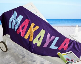 Bright Name Personalized Beach Towel, Summer Gifts, Gifts for Her, Kids Gift, Personalized Bath Towel, Travel Gift