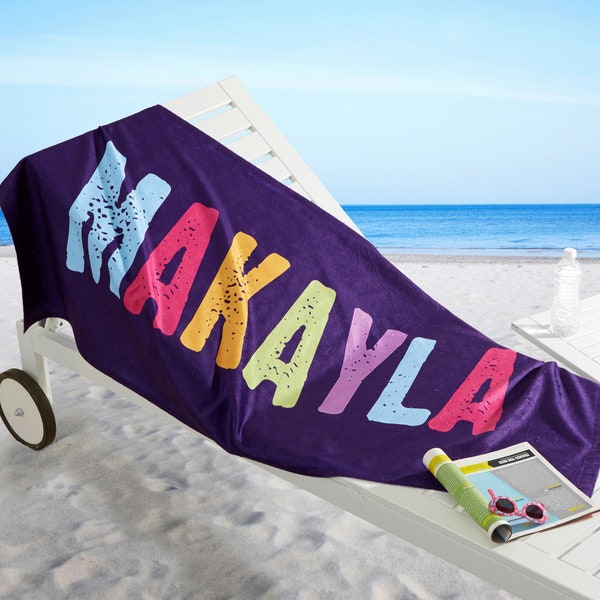 Bright Name Personalized Beach Towel, Summer Gifts, Gifts for Her, Kids Gift, Personalized Bath Towel, Travel Gift