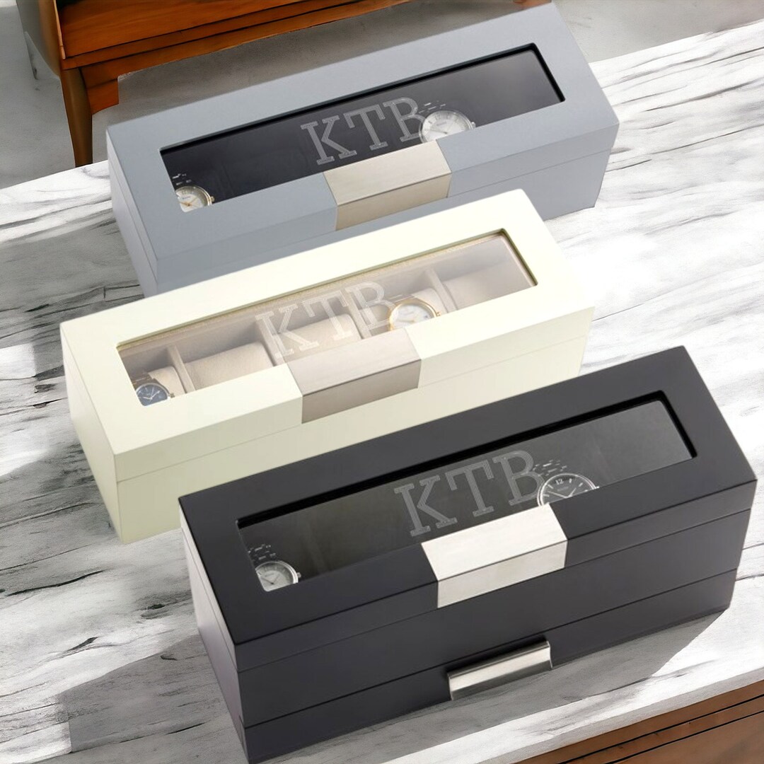 Engraved Monogram Black Wooden Watch Box With Drawer, Watch Case, Watch ...