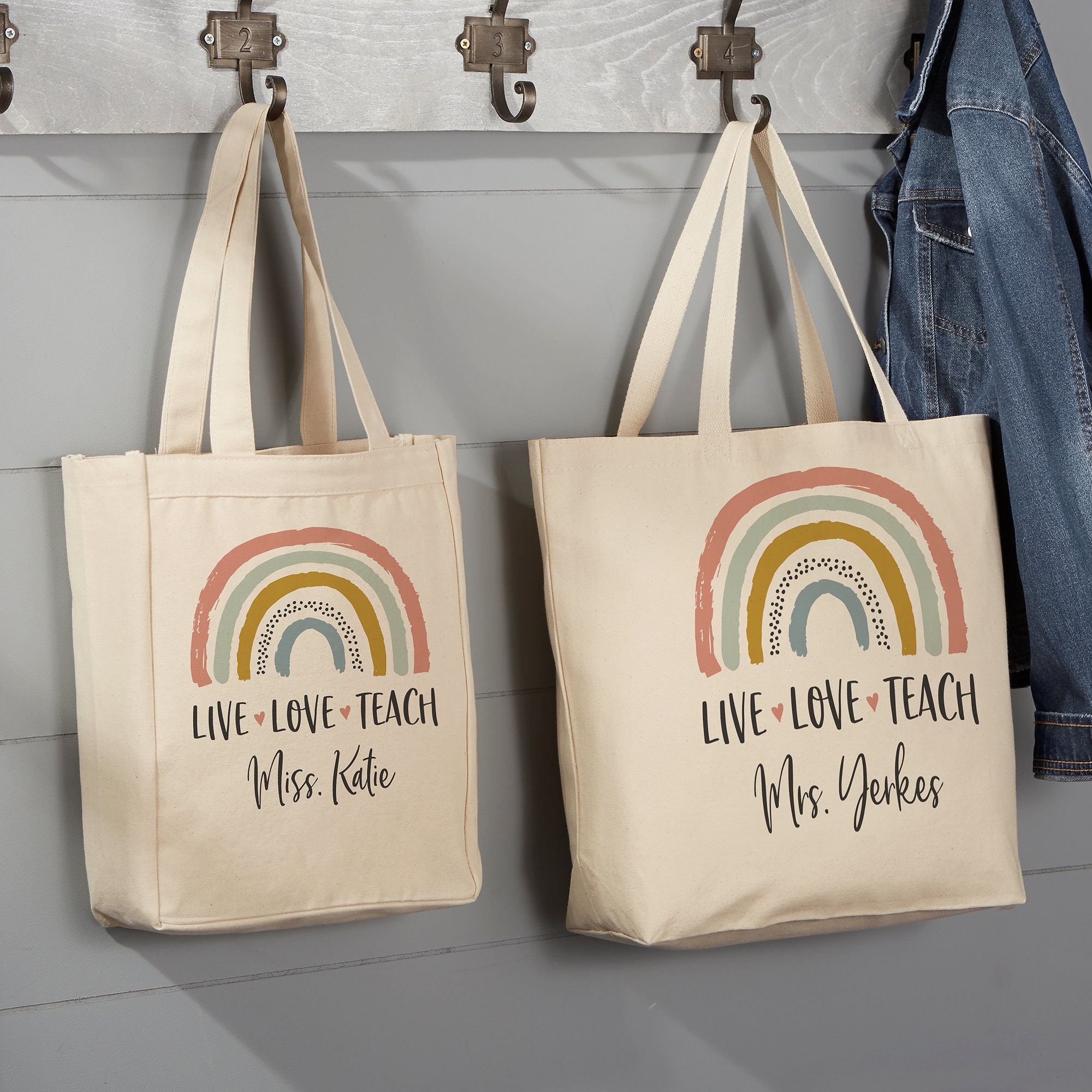 Boho Rainbow Personalized Teacher Canvas Tote Bag, Teacher Bag, Teacher ...