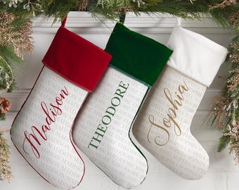 Yuletide Repeating Name Personalized Christmas Stockings, Holiday Stocking, Custom Christmas Stocking, Family Stockings, Yuletide Stockings