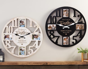 Personalized Wall Clock – Custom Wedding Gifts  – Anniversary Gift for Her – Oversized Vintage Decor for Couple’s Home Wall Art