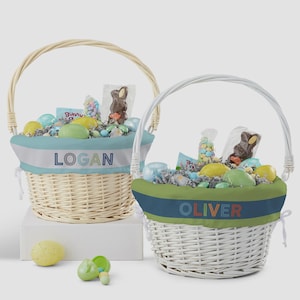 Personalized Colorful Easter Basket – Embroidered Name Kids Easter Basket – Custom Woven Easter Egg Hunt Basket – Easter Bunny Basket