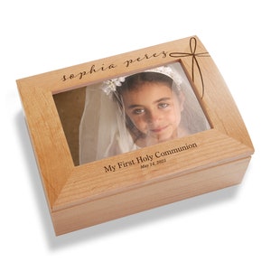 Holy Name Personalized First Communion Valet Box, Engraved Jewelry Box, First Communion Gift, Religious Gift, Wooden Keepsake Box