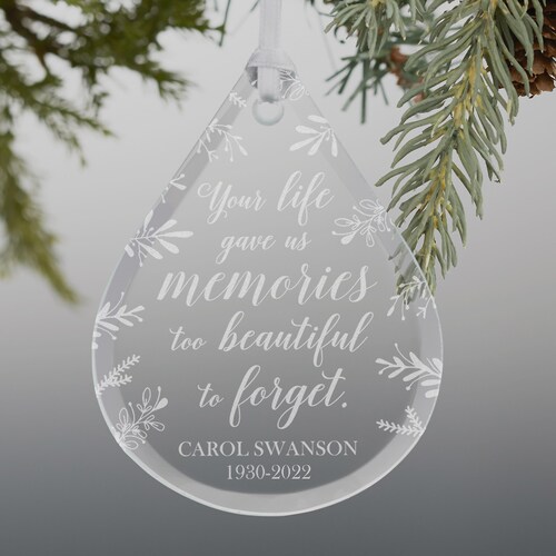 Memorial Teardrop Engraved Glass Ornament Memorial Gifts Etsy
