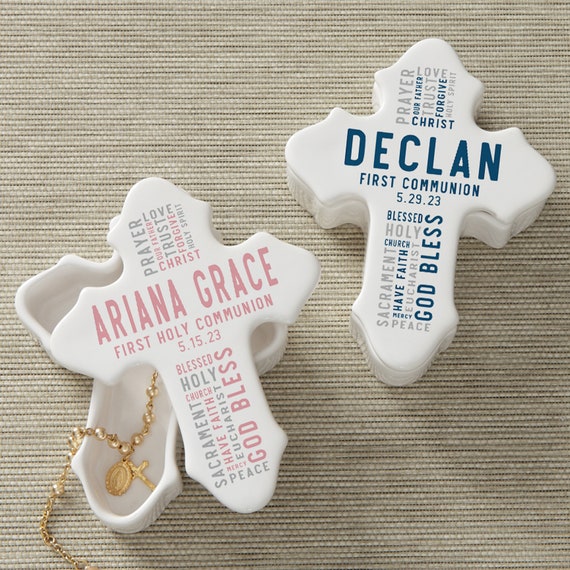 Engraved First Communion Valet Box, Personalized First Holy Communion Gifts For Boys & Girls, Wooden Box For Rosary Beads